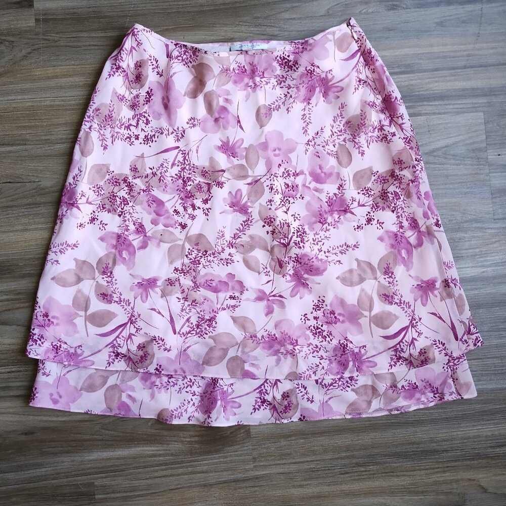 Ann Taylor Floral Pink A-Line Skirt Two Tiered